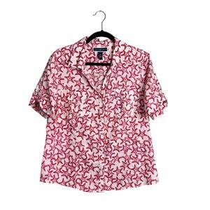 Karen Scott Short Sleeve Shirt Top Size‎ XL Button Down Starfish Print Cotton